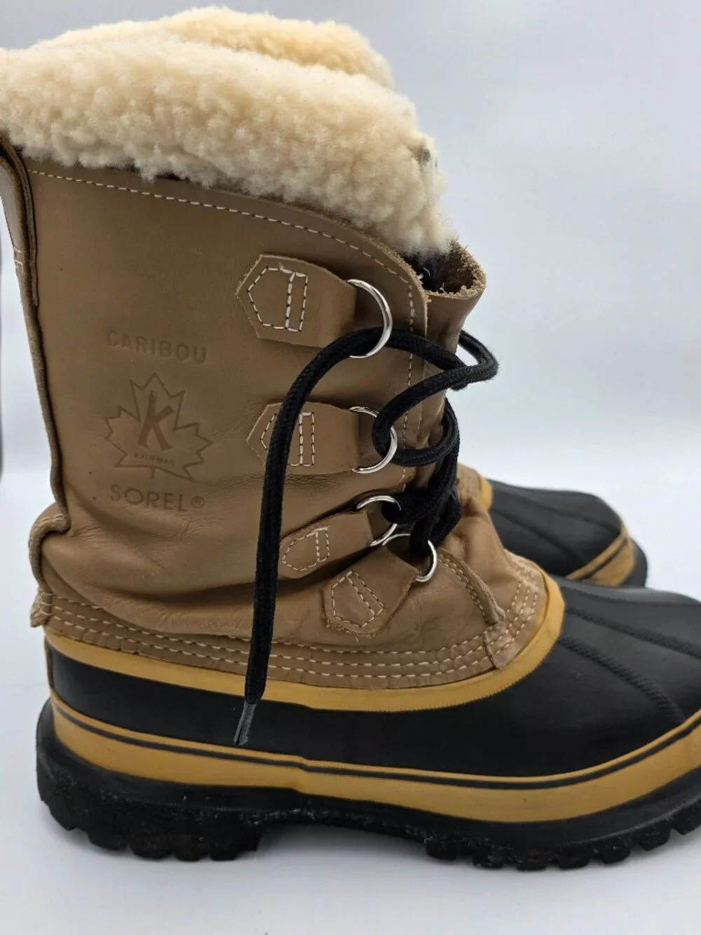 Vintage Sorel Caribou Waterproof Leather Snow Boots Tan Black